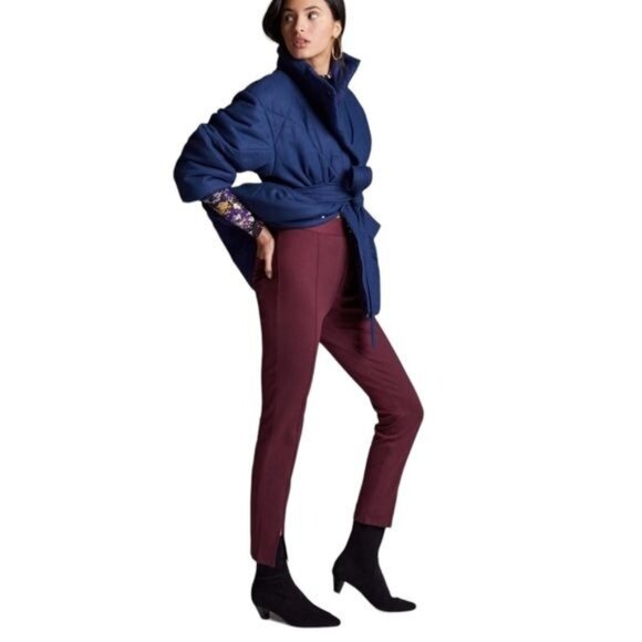Anthropologie Maeve Seamed Flare Pants in Plum Size 10 NWT